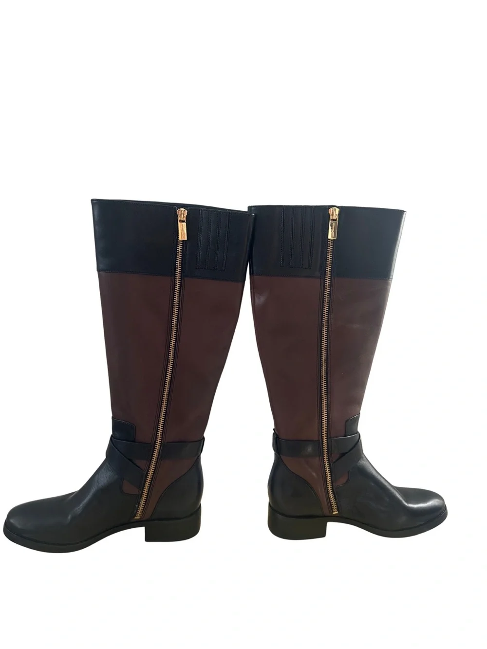 Michael Kors Bryce Black and Brown Leather Over-the-Knee Riding Boots
